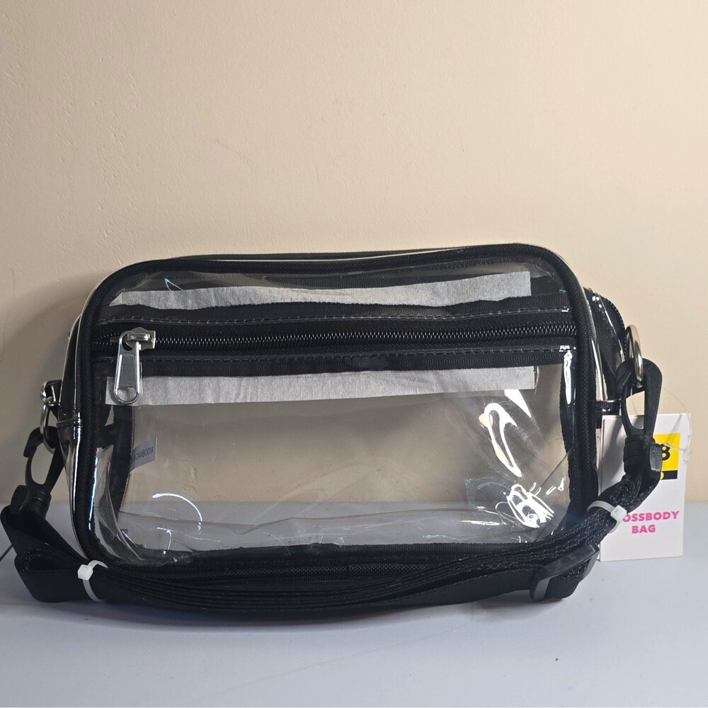 B10 Goody Clear/Black Zip Crossbody Bag Adjustable Detachable Strap